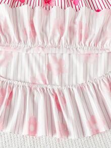SHEIN 青少年女孩度假細肩帶露背彈性腰褶邊裙 - 粉色 - 查看 8