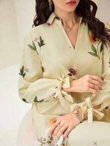 Al Najma Women's Casual Vacation Floral Print V-Neck Butterfly Sleeve Loose Arabic Style Dress, Spring/Autumn - Multicolor - View 7
