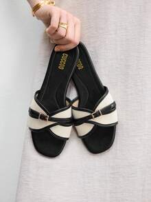 CUCCOO BIZCHIC Women's Fashion Black Buckle Color Matching Flat Sandals Spring Shoes Summer - Black - View 4
