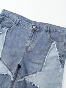 ROMWE MEN Pantalones cortos de mezclilla con patchwork para hombres de talla grande - Azul - Ver 3