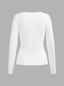SHEIN EZwear 秋季新款不對稱領口不對稱領性感女款T恤上衣，適合日常通勤、聚會、秋冬夏季、聖誕節、新年、感恩節、派對、婚禮、海灘、畢業典禮、時尚優雅、約會、通勤、情人節、度假、Y2K、外出、畢業典禮及其他場合 - 彩色 - 查看 4