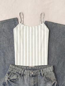 Teen Girls Casual Simple Spaghetti Strap Fitted Tank Top Cartoon Pattern Summer Top - Multicolor - View 5