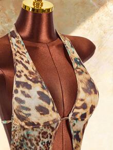 Amplova Women's Halter Neck Sleeveless Cutout Leopard Print Bodycon Jumpsuit Club Night Rainbow Leopard Summer - Multicolor - View 5