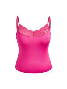 AltBold 2pcs Lace & Milk Silk Spliced Lingerie Set - Hot Pink - View 7