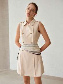 MOTF VESTIDO DE DOBLE PECHERA CON DETALLE DE BUFANDA - Albaricoque - Ver 7