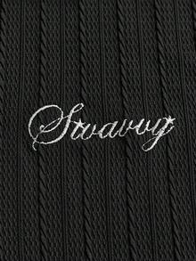 SWAVVY 男士字母刺繡時尚極簡風POLO衫 - 黑色 - 查看 4