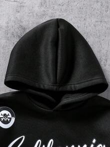 SHEIN 1件青少年男童多图案卫衣，宽松版型，舒适面料，适合上学和休闲穿着，秋冬季节。 - 黑色 - 查看 6
