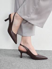 CUCCOO BIZCHIC Chaussures à talons aiguilles mi-hauteur à bout pointu marron pour femmes avec bride arrière et boucle slingback. Les chaussures pour femmes sont convenues pour les déplacements quotidiens, les rendez-vous, les fêtes et le port au bureau. Chaussures pour femmes - Café brun PU - Voir 3
