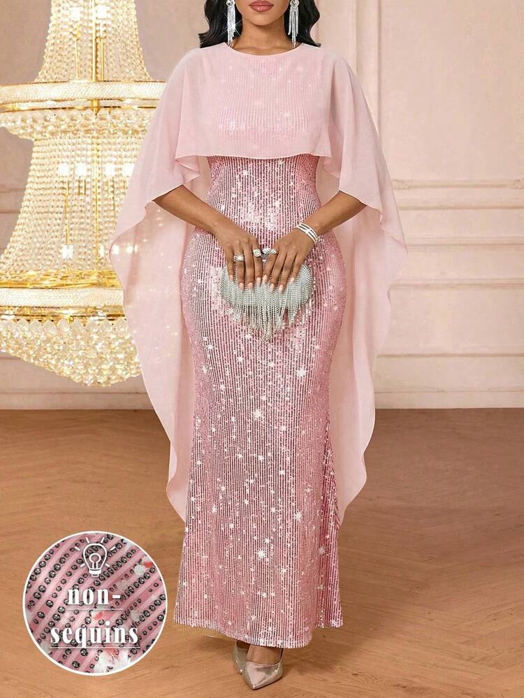 long sleeve women's gowns & formal dresses LaDivine CD788 Beaded Evening Gown 2024-pre-order-belle-epoque SIZE:Medium cup D Model is 58 Occasions Black and White Cape