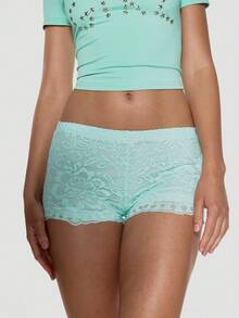 MUSERA Scalloped Edge Mesh Lace Mini Shorts Spring Summer Holiday Festival Daily Everyday Cute Going Out Vacation Feminine Girly Y2k Bad Timing - Green - View 1