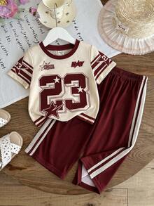 SHEIN Baby Girl Knit Letter & Number Pattern Casual T-Shirt And Long Pants 2 Pieces Set - Multicolor - View 8