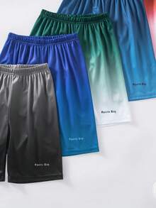 SHEIN 5件/組 男童休閒運動網眼布料漸層百慕達短褲，適合夏季日常穿著與戶外活動 - 彩色 - 查看 6
