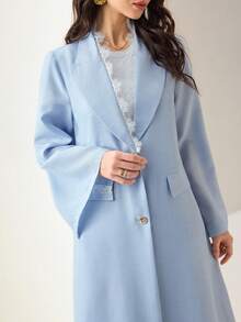 Veilorie Women's Shawl Collar Pocket Long Sleeve Solid Color Arabic Abaya - Blue - View 2