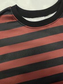 EMERY ROSE New Arrival Bestselling Regular Fit Women Plus Size Striped Crew Neck Sweatshirt - Red - View 5