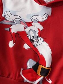 LOONEY TUNES X SHEIN Young Boy Christmas Cartoon Pattern Hooded Long Sleeve Sweatshirt Fall Winter - Red - View 5