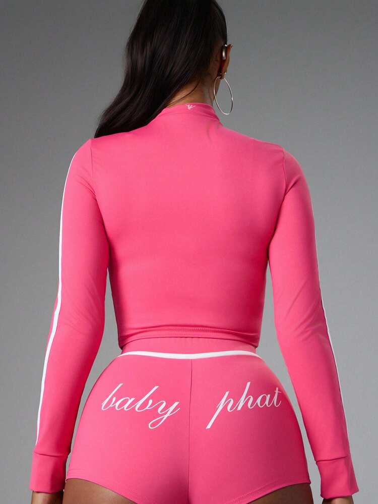 BABYPHAT 컬러블록 스트라이프 디테일과 모크넥이 있는 크롭 지퍼업 재킷