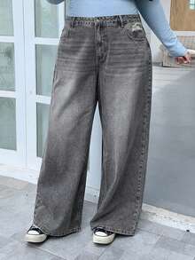 Dazy Plus Jeans vaqueros de pierna ancha y larga con efecto desgastado y lavado para tallas grandes - Gris - Ver 7