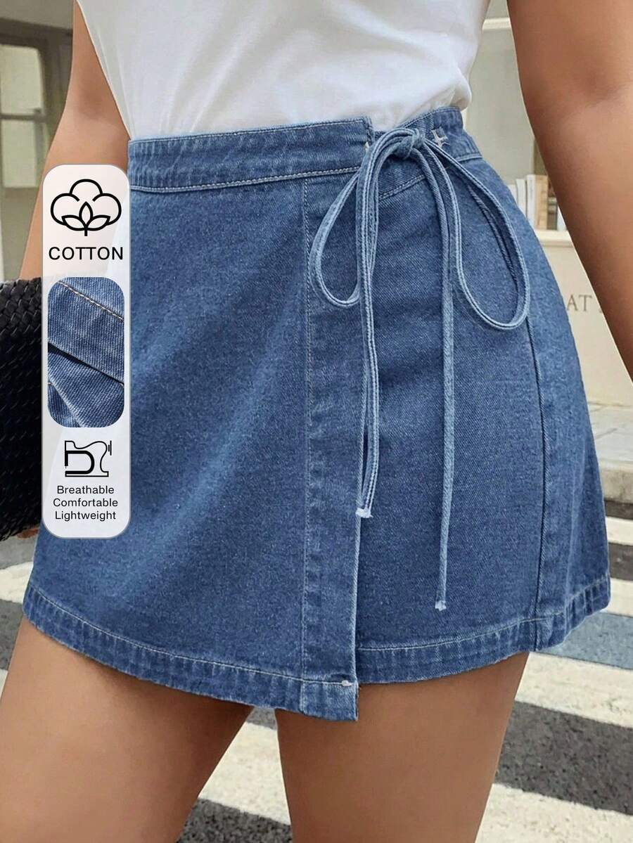 Dazy Plus 水洗藍牛仔裙褲,休閒大尺碼女款與女孩款,春/夏校園風 - 中等水洗藍 - 查看 1
