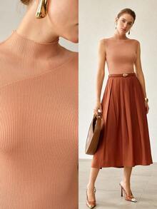 MOTF PREMIUM SPRING/SUMMER WOMEN'S ELEGANT COMMUTER BROWN KNIT VEST TOP - Brown - View 8