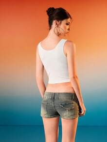 THE POWERPUFF GIRLS X SHEIN Regata recortada com estampa de desenho animado feminino, verão - Branco - Ver 3
