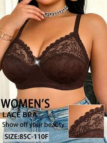 DesireSculpt Plus Size Lace Patchwork Underwire Bustier Single Piece - Brown - View 5