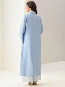Veilorie Women's Shawl Collar Pocket Long Sleeve Solid Color Arabic Abaya - Blue - View 3