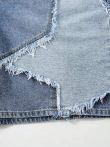 ROMWE MEN Pantalones cortos de mezclilla con patchwork para hombres de talla grande - Azul - Ver 5