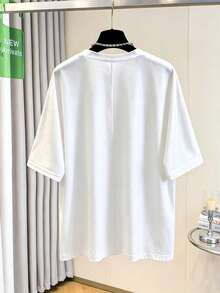 GlowEve 女士休闲钻石珍珠印花短袖T恤，夏季 - 白色 - 查看 2