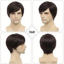 1pc6inch European & American Style Men's Fashion Short Brown Side-Parted Straight Synthetic Hair Wig - Multicolor - View 11