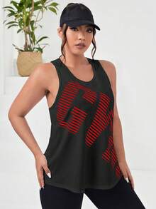 SHEIN Rhythm Era 大尺碼女款字母印花休閒健身運動背心 - 彩色 - 查看 5