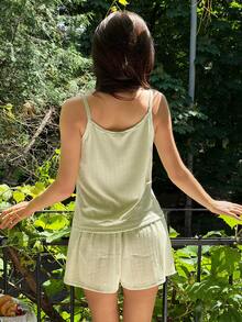 DAZY Women's Solid Color Camisole Top And Shorts Loungewear Set Summer - Green - View 2