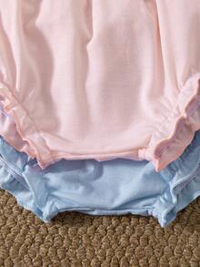 Souflis Souflis 2 Paket Celana Pendek Bloomer Musim Panas untuk Bayi Perempuan, Motif Garis-garis Pink Putih dan Jala Renda - MultiWarna - View 5