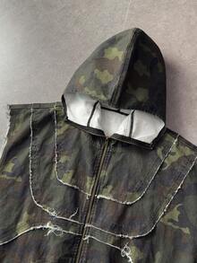 ROMWE MEN Goth Men's Fashion Camouflage Pattern Sleeveless Hooded Denim Vest - Multicolor - View 3