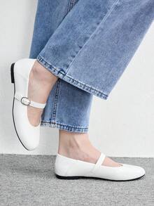 CUCCOO BIZCHIC Women's Shoes, Vacation Leisure Commuting, Comfortable Soft Sole Glossy Solid Color Round Toe Y Slip-On And Two Flat Shoes - White - View 4