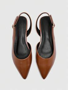 CUCCOO BIZCHIC Zapatos planos retro de punta puntiaguda con tira trasera en color marrón, sandalias con hebilla y punta cerrada para mujer, versátiles para el trabajo y el transporte diario - Marrón - Ver 2