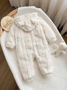 Jumpsuit Bayi Perempuan Baru Lahir Musim Gugur/Dingin Lucu dengan Telinga 3D Berbulu dan Resleting, Dilengkapi Tudung, dan Hiasan Resleting - Aprikot - View 2
