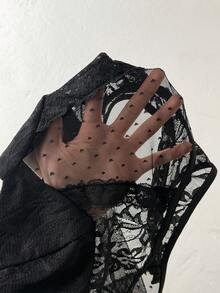 Coolane 女款夏季音樂節夜店性感Y2K蕾絲黑色修身連身衣 - 黑色 - 查看 7