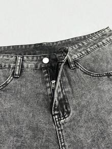Manfinity EMRG Celana Pendek Denim Abu-abu Musim Panas Pria, Model Longgar dan Lebar - Grey - View 6