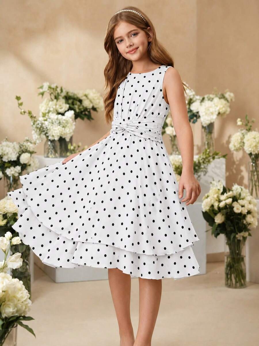 SHEIN 女童優雅美觀無袖中長洋裝,適合派對、度假、節日、舞會、晚宴、宴會、田園婚禮、花童、生日、表演及其他場合 - 彩色 - 查看 1