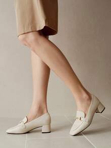 Alvarani Women's High-Heeled Loafers: Chunky Heeled Shoes, 2024 Spring And Autumn New Retro Shoes, Versatile British Women's Shoes, Soft Leather Beige High-Heeled Shoes,Elegant - Beige - View 5