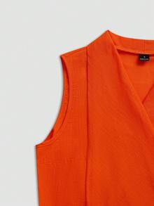 Vesra Women's Summer Lace-Up V-Neck Asymmetrical Shirt - Orange - View 4