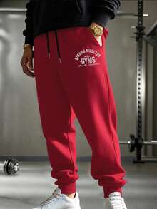 GymBeat Men's Letter Print Pocket Jogger Sweatpants - Red - View 3