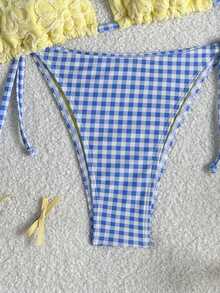 Swim Mod 女款奶油黃特殊面料掛脖細肩帶上衣側綁帶三角比基尼泳褲套裝，海灘度假可愛夏季清爽風 - 彩色 - 查看 6