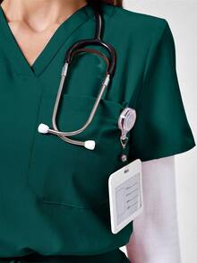 TaskEZ Set Seragam Medis Atasan Lengan Pendek dan Celana Warna Polos - Dark Green - View 8