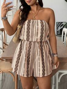 SHEIN VCAY Plus Floral Print Tube Romper Spring Summer Women - Brown - View 5
