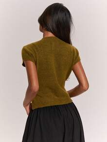 SHEIN BAE Regular Women's Button Knit Top - Green - View 2