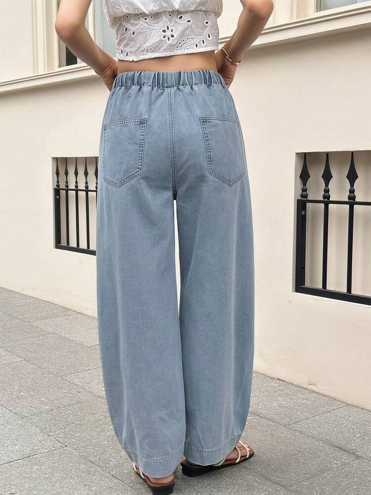 Women's Drawstring Waist Pocket Casual Versatile Daily Wear Jeans