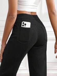 Flexra Jeans cómodos de pierna recta con alta elasticidad para mujer - Negro - View 3
