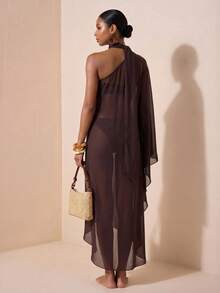 Zivah New Women's Vacation Casual Beach Pool Party Semi-Sheer Chiffon Long Robe Cover Up Summer - Brown - View 5