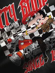 Betty Boop x SHEIN Plus Size Women's Black All-Over Print Round Neck Short Sleeve Fashion T-Shirt - White - View 6